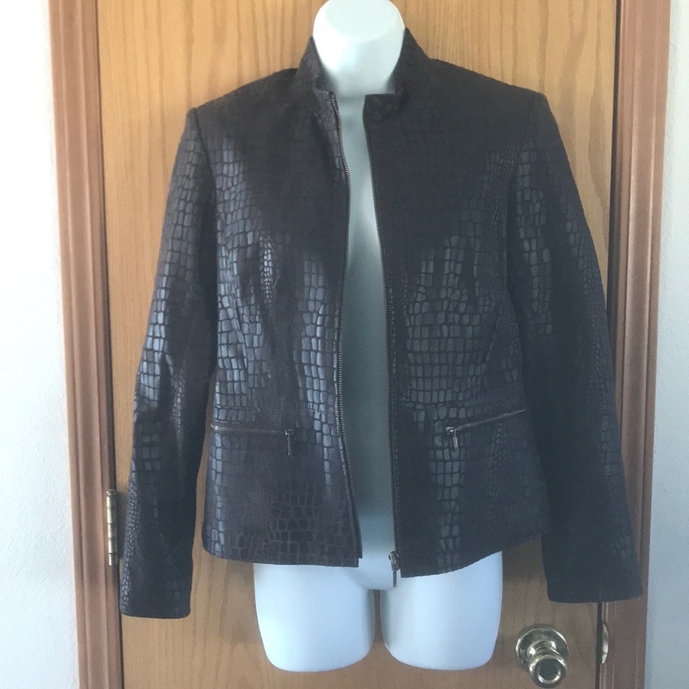 ALFANI 100% Brown Leather Jacket, Size S